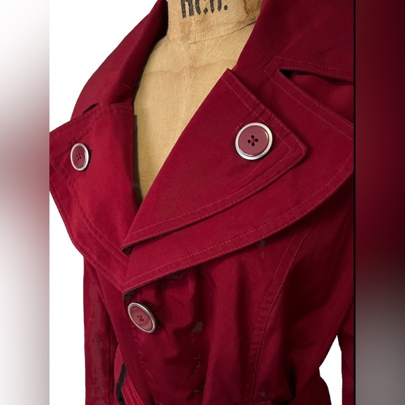 Avanti Belted Double Lapel Red Trench Coat M - Picture 2 of 11